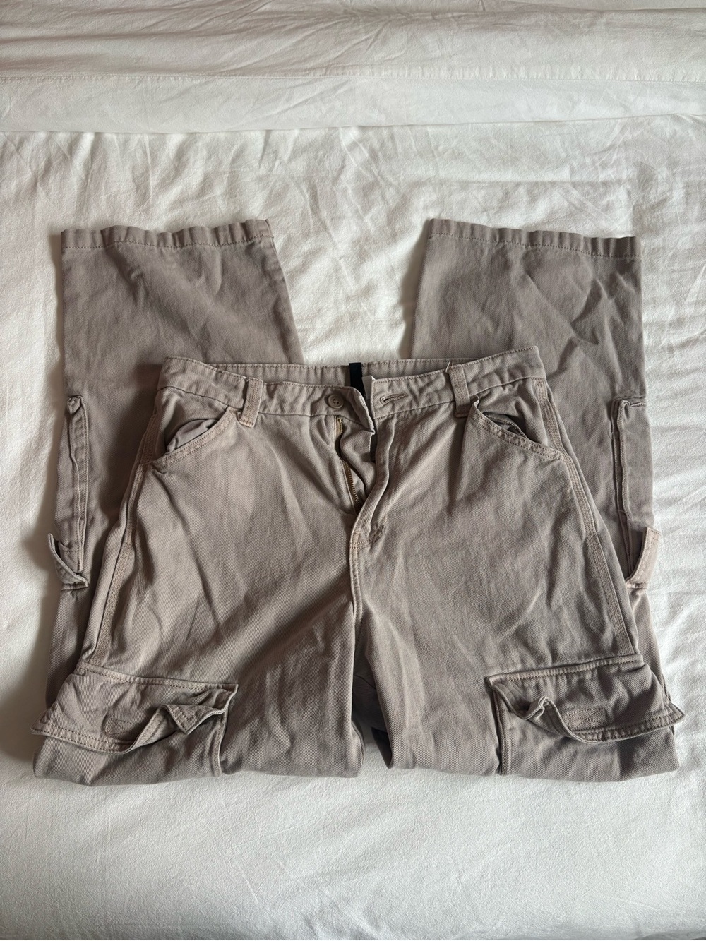 H&M Divided Taupe Khaki Cargo Pants Cotton Wide Leg Utility Pockets